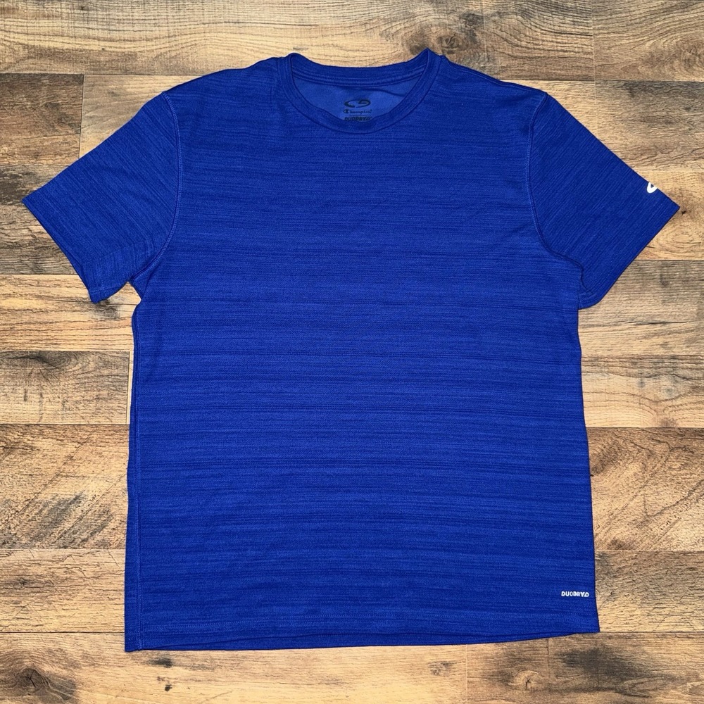 Champion Duo Dry T-Shirt Mens Medium Blue Athletic Performance Short Sleeve